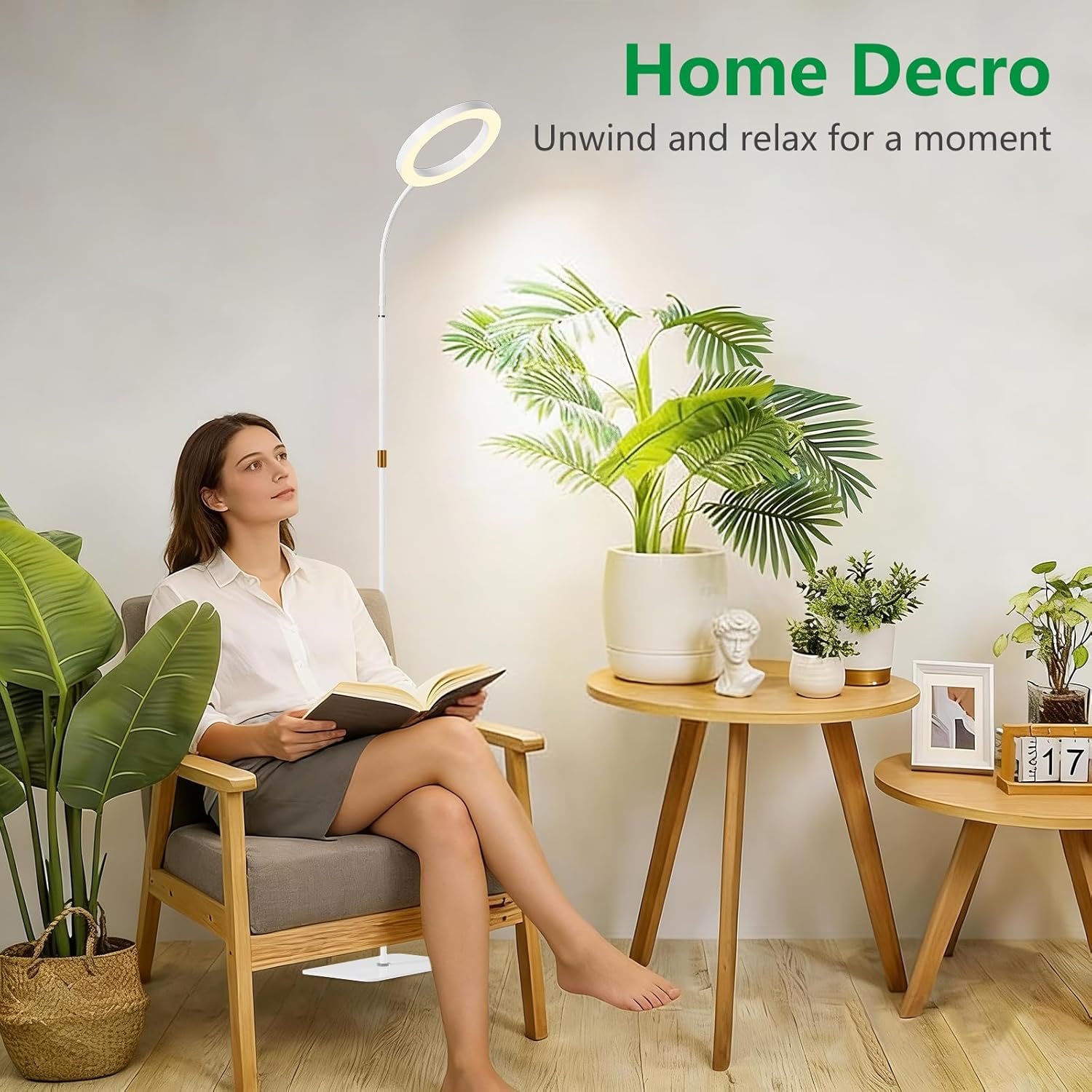 One Head Grow Light for Indoor Plants Full Spectrum - Floor Standing Plant Lamp with Auto Timer 6/12/18H, 5-Level Dimmable & Adjustable Height 16.5-68in for Large Tall Plants | White