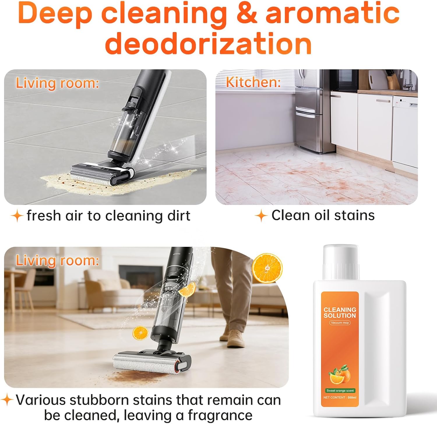 Nukisa Orange Floor Cleaning Solution 1L Compatible with Dreame Wet & Dry Vacuum and Robot, Residue & Streak Free,Suitable for All Robot Vacuum Cleaners and Wireless Wet Dry Dual-Use Vacuum Cleaners
