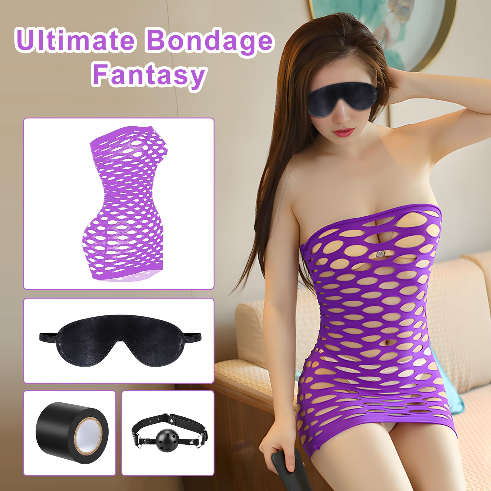 14 Piezas SM Bondage Kit Sex Toys Ninonly Kit de BDSM Juguetes Sexuales Perfecto para Parejas Set de Esclavitud BDSM Restraints Kits con Sexual Esposas para Principiantes y Experimentados Púrpura