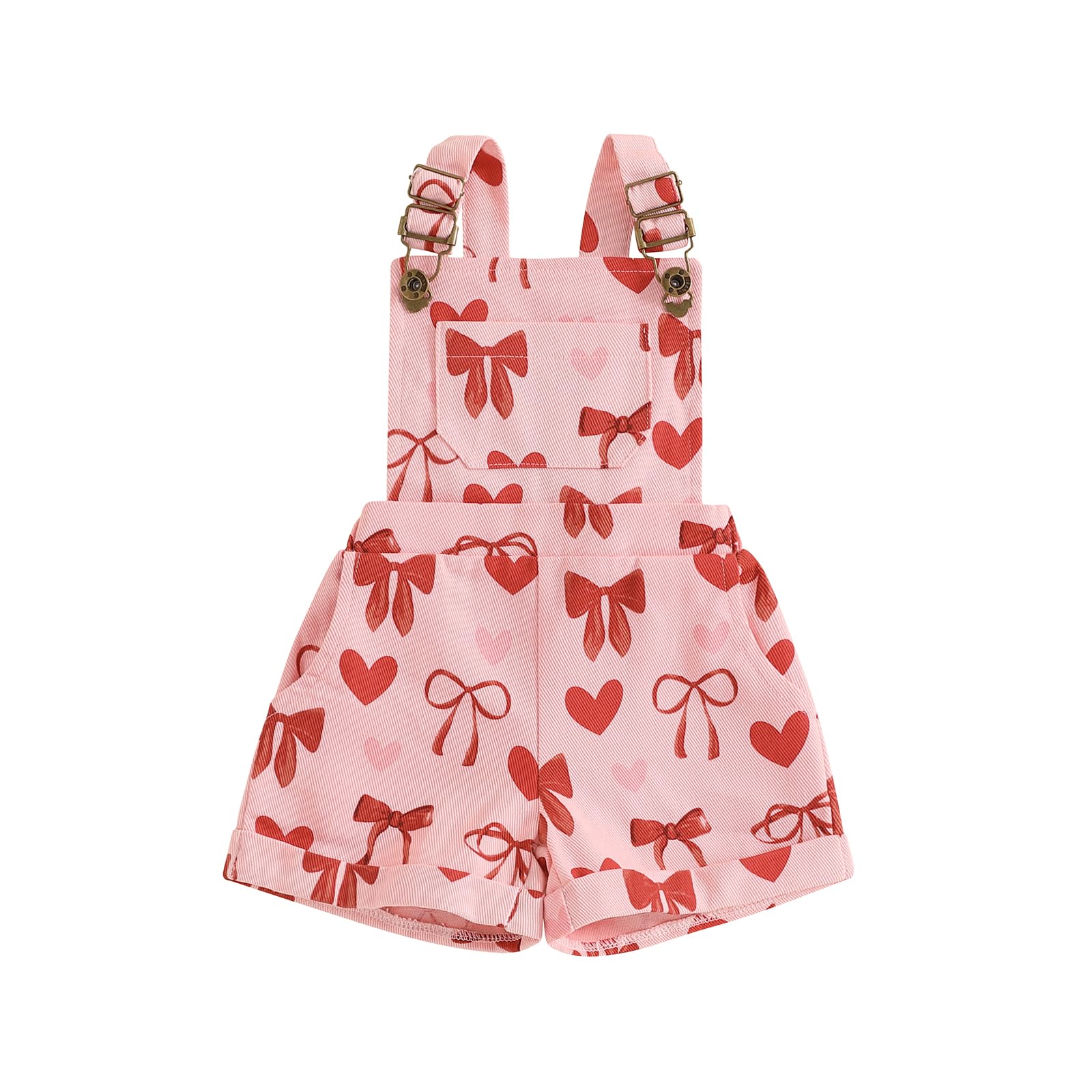 Ayalinggo Baby Girl Valentines Outfit Toddler Overalls Shorts With Pocket Suspender Trousers Sleeveless Romper Infant Clothes (Pink, 4-5 Years)