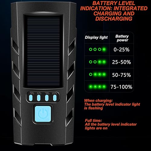 Miniatura 4 de Luz frontal recargable solar USB para bicicleta con bocina, luz impermeable súper brillante con 3 modos de flash para conducción nocturna