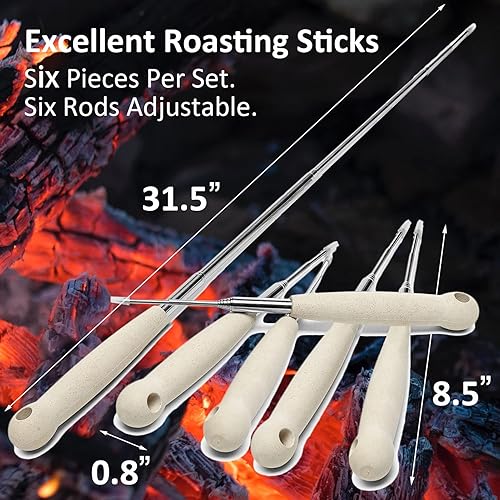 Miniatura 5 de 6 palitos para asar malvaviscos de 32 pulgadas  Palitos extensibles para hoguera larga  Palitos resistentes para perros calientes para fogatas,