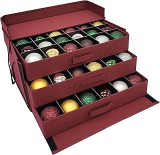 612 Vermont Christmas Ornament Storage Box with 3 Trays, Adjustable Acid-Free Dividers, Holds 72-3 Inch Ornaments