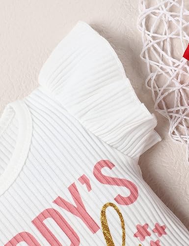 Miniatura 3 de My First Valentine's Day Outfit Baby Girl Love Ropa estampada para niñas recién nacidas con volantes y manga con volantes, color rojo, Rojo y rosado