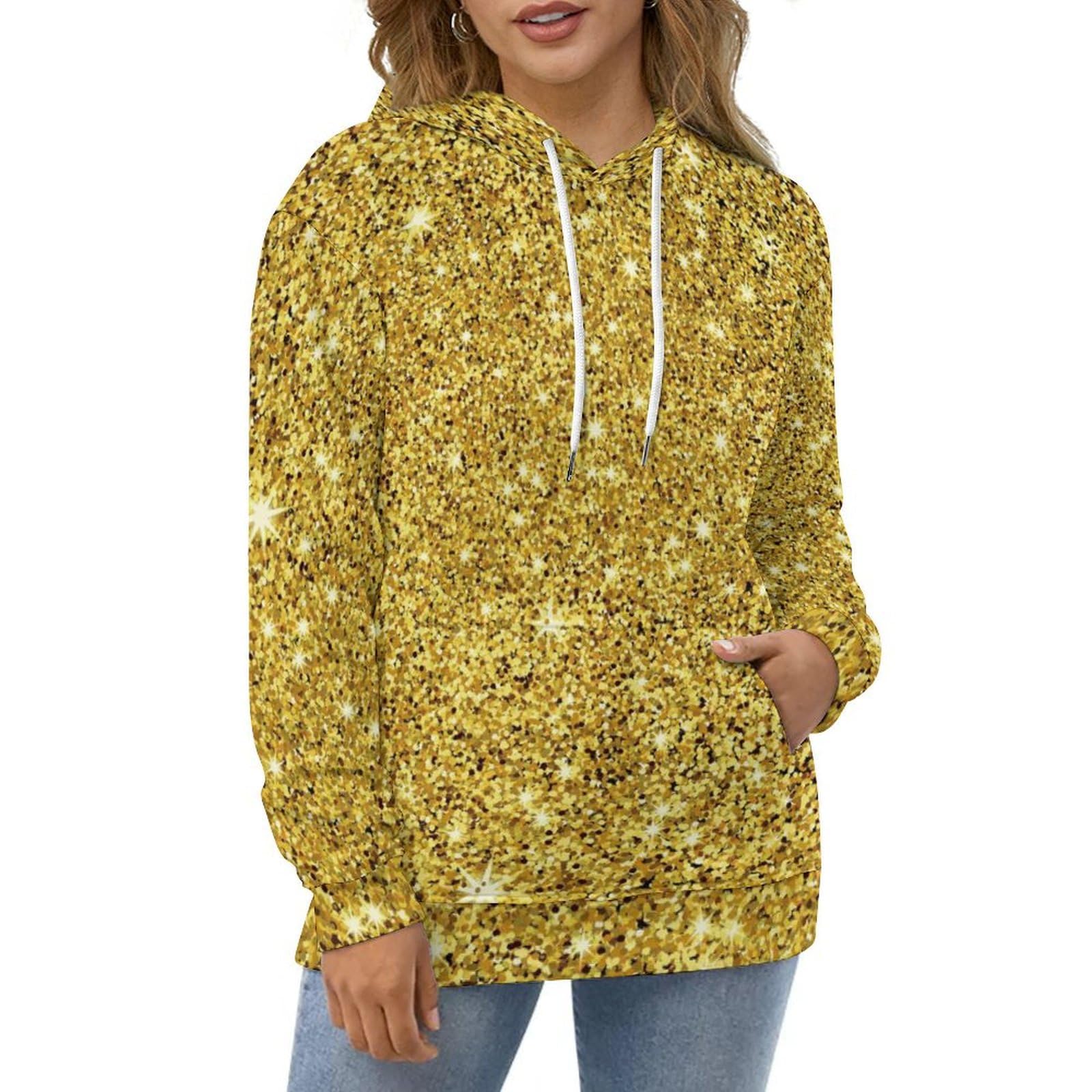 UMENG Unisex Hoodie Paillette Gold Kapuzenpullover Drawstring Pullover Hoody Sweatshirt Für Herren Damen S