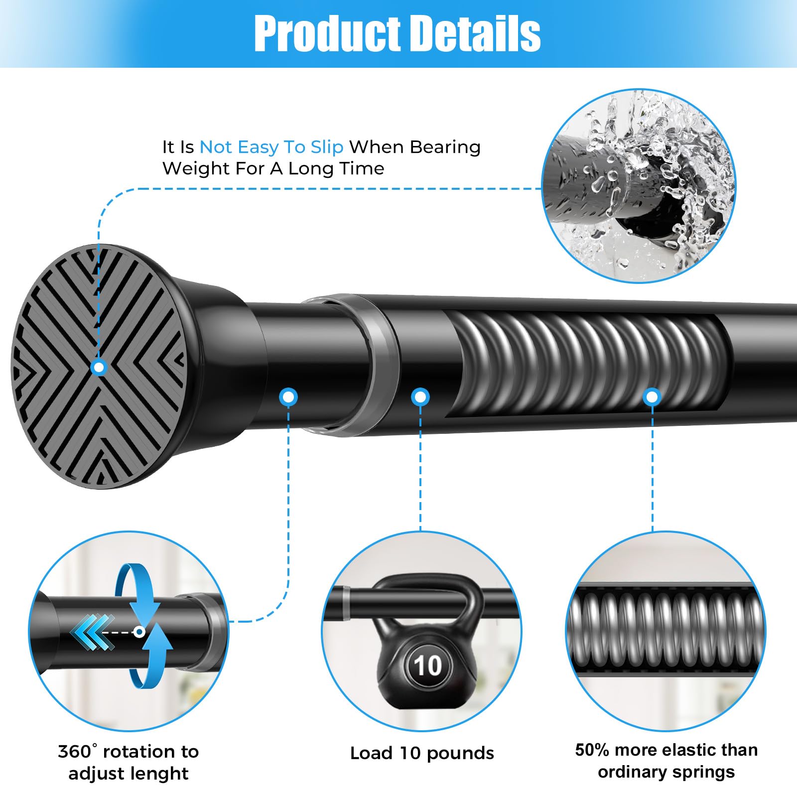 Zipglo Shower Curtain Pole 76-162 cm Adjustable Telescopic Rod Extendable Curtain Poles - Image 2