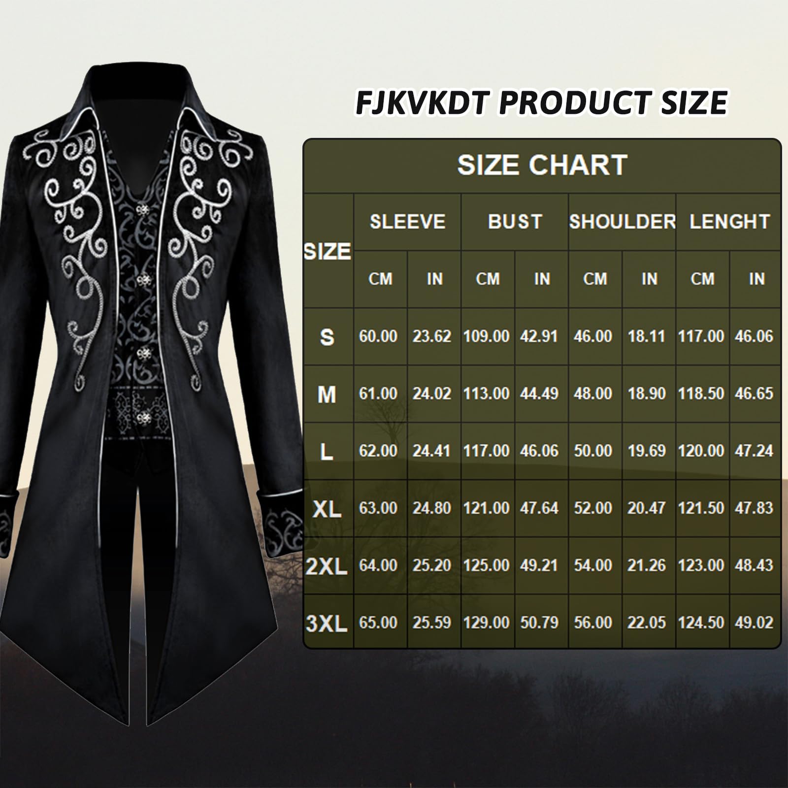 FJKVKDT Men Medieval Steampunk Tailcoat Jacket Male Victorian Renaissance Gothic Retro Coat Halloween Party Cosplay Gentleman Costumes for Adult (Black - Image 4