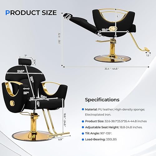 Miniatura 3 de Silla de peluquería reclinable para el hogar, barbería, altura ajustable, 360 giratoria, silla de salón para estilista