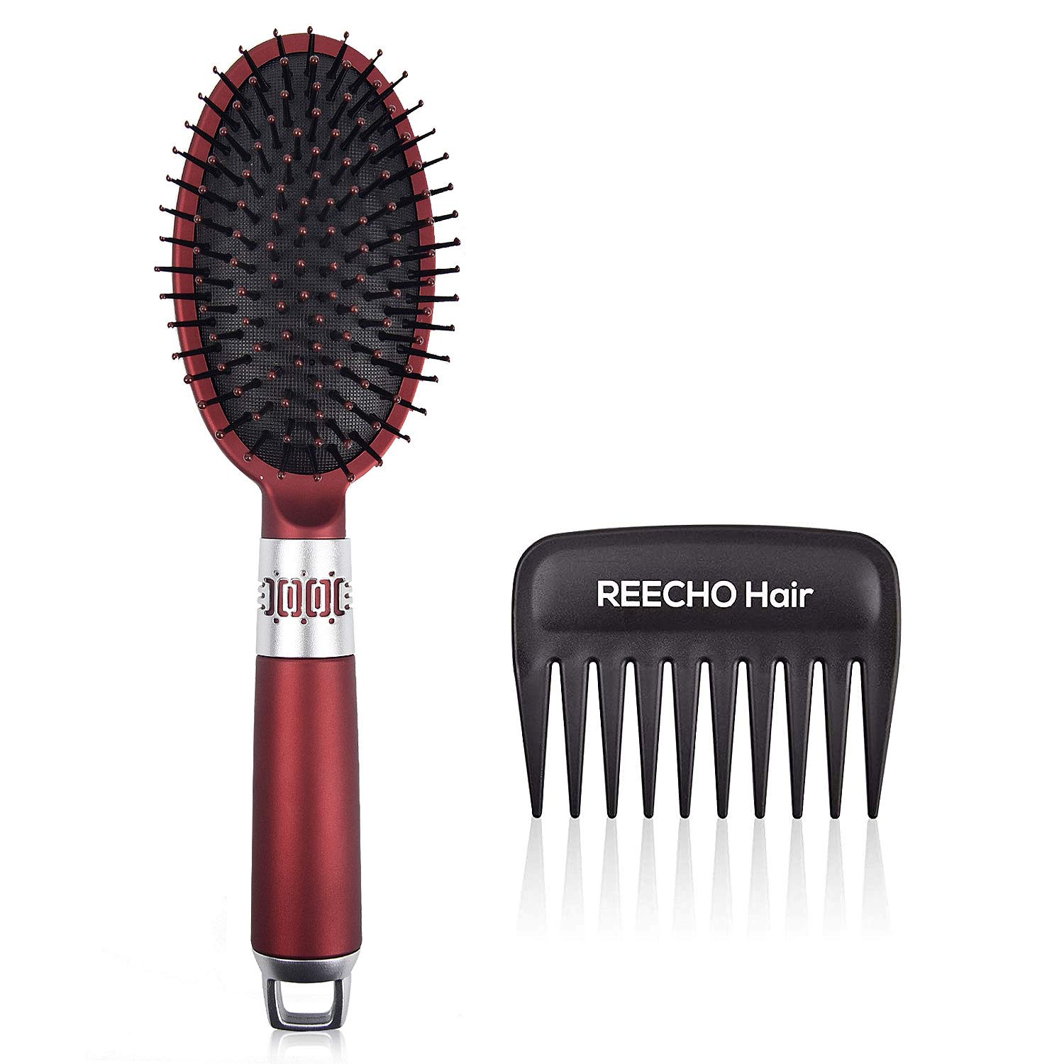 REECHO Paddle Hair Brush Wide Tooth Comb Set, Detangling Comb for Human Hair Synthetic Hair Extensions Wigs Hairpieces, Styling Hairbrush for Long Short Thick Thin Straight Wavy Wet Dry Hair Red