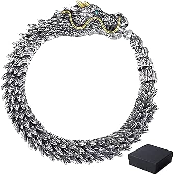 COOLSTEELANDBEYOND Hombre Acero Inoxidable Dragón Cuff Pulsera Muelles Brazalete, Vintage Gótico Mítico Dragón Cabeza Nube Patrón