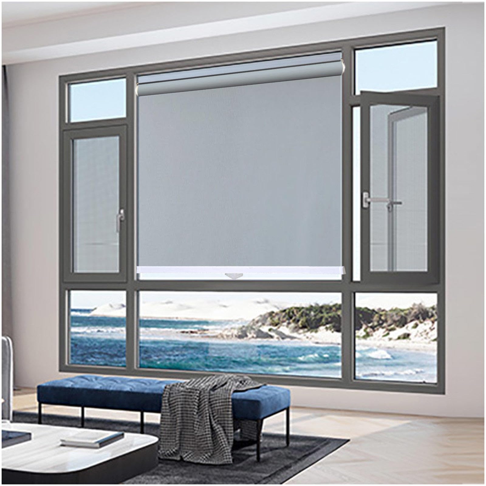 Blackout Roller Blinds No Drilling, Blackout Curtains 40/65/80/105/120cm, Thermal Window Roller Shades, Sunscreen Sunshade Roller Blinds for Doors Windows,grey-90x150cm/35 * 59in
