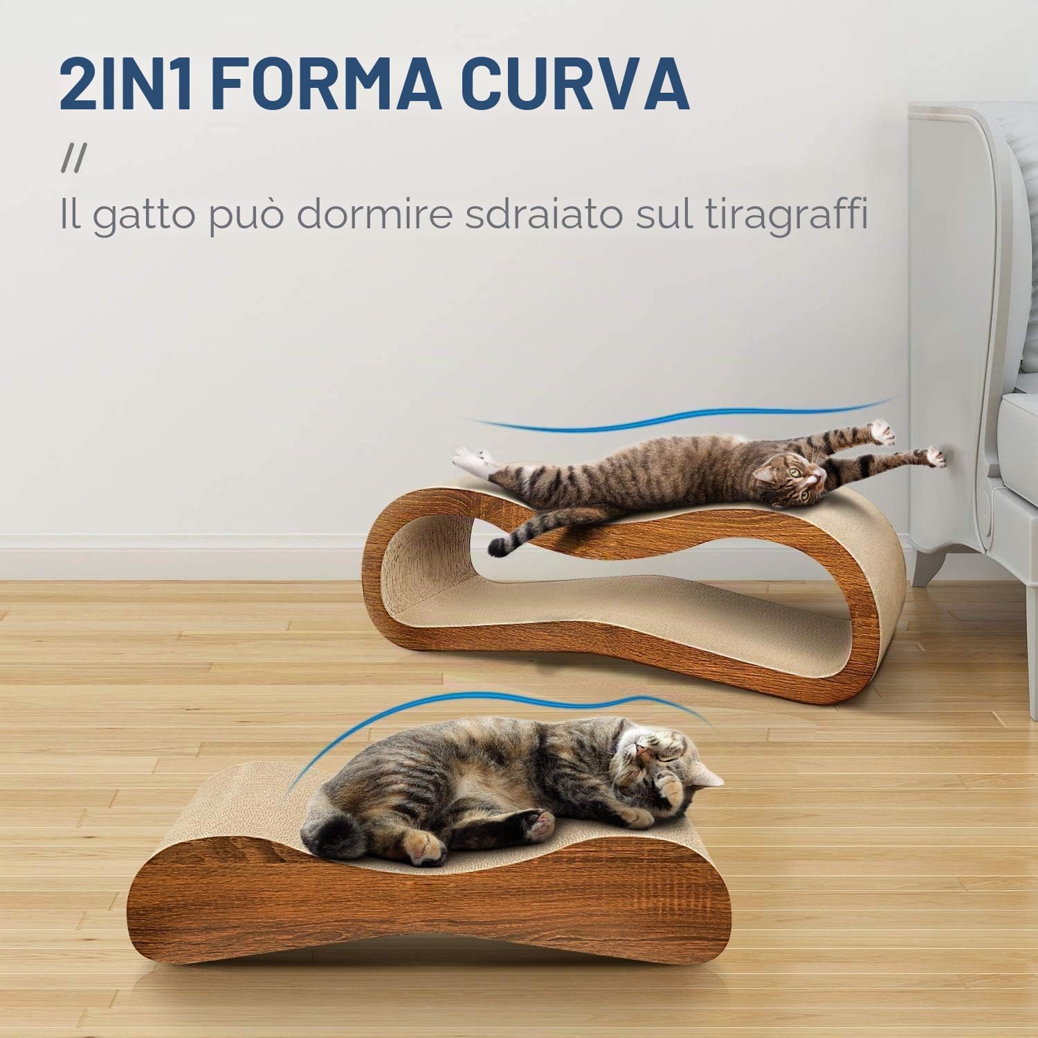 ScratchMe - Tiragraffi 2 in 1, in cartone, tiragraffi per gatti con erba gatta, resistente per evitare danni ai mobili, misura grande