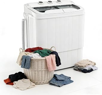 SUNCROWN Portable Washing Machine 17.6lbs, Mini Semi Automatic Semi Washer Semi Compact Twin Tub, Energy-Saving Laundry Combo with Extended Drain Hose & Pump for Dorms, Apartments, RV, Black&White