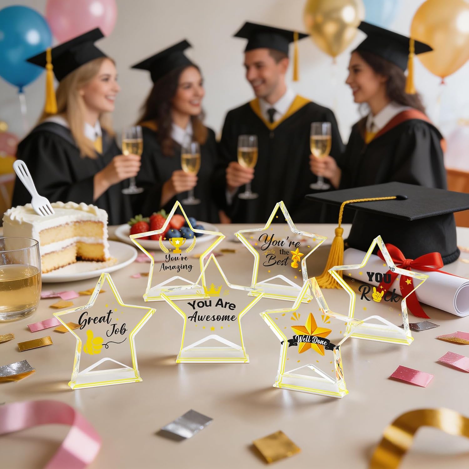 12 Pcs Medium Size Acrylic Employee Appreciation Awards Gifts Bulk Team School Classroom Prizes Motivational Trophies Thank You Recognition Colleagues Students Office Graduation Decor Gold Star