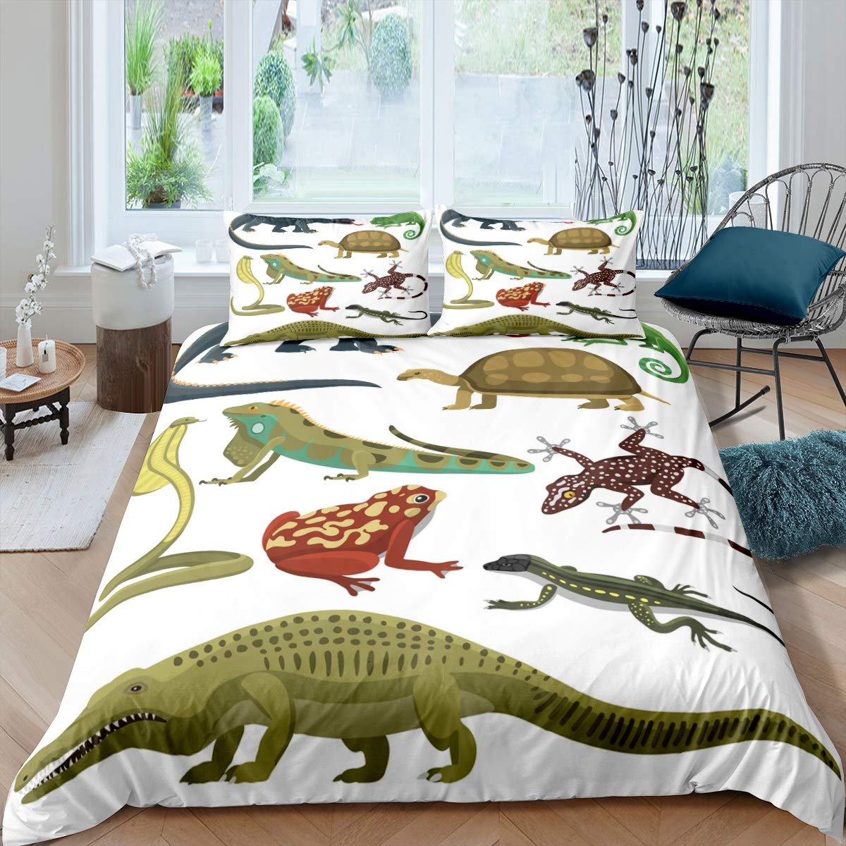 Loussiesd 3D Safari Print Bedding Set Wild Animal Pattern Duvet Cover for Kids Boys Teens Crocodile Lizard Snake Comforter Cover Wildlife Bedspread Cover,Room Decor 3Pcs Bedding Double Size
