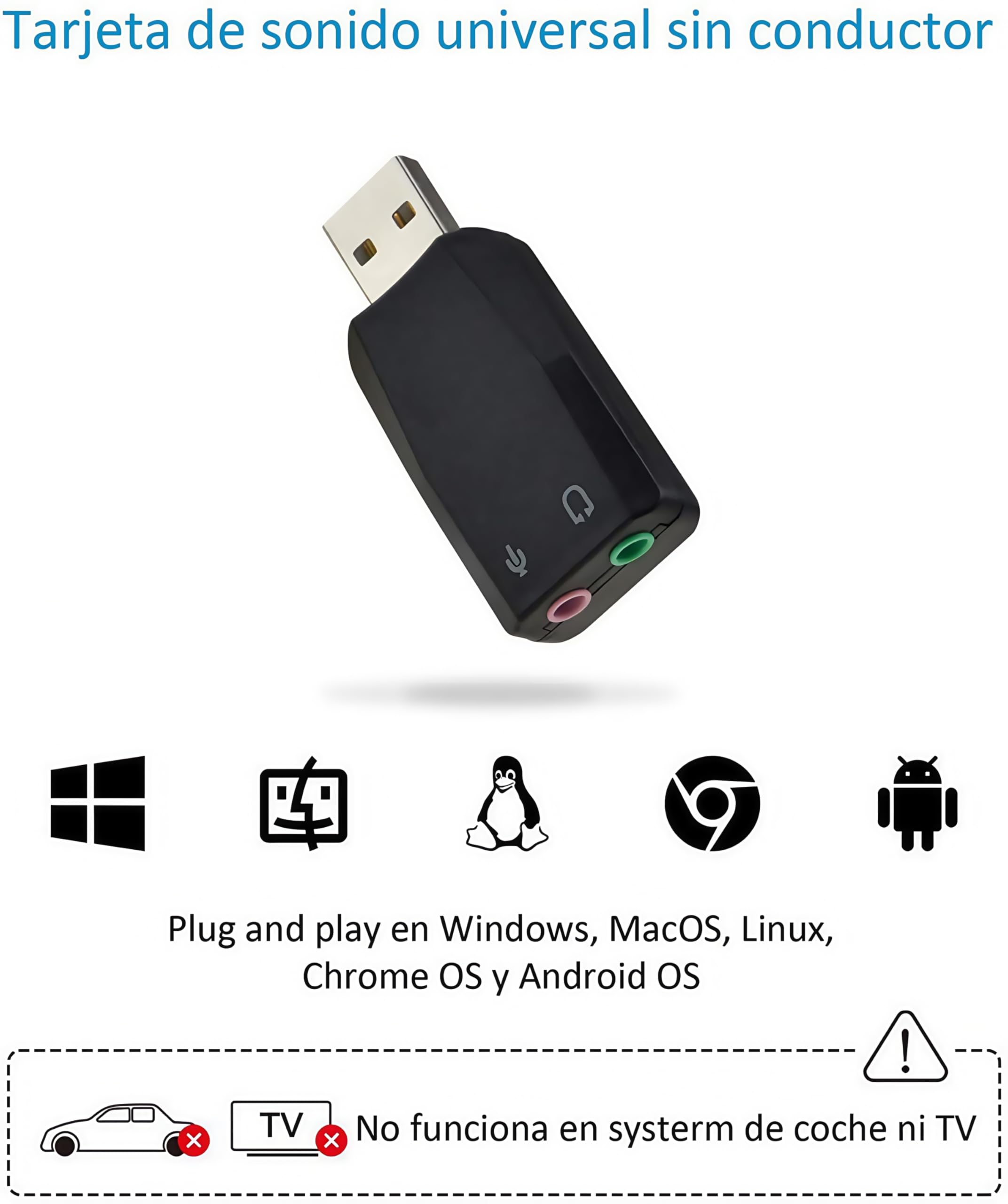 Adaptador de Audio estéreo 3D USB Externo con Altavoz de 3,5 mm, Auriculares, micrófono, Tarjeta de Sonido USB, instalación sin Controlador para Win Mac OS Linux PS4