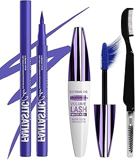 Juego de rímel azul impermeable y lápiz delin...