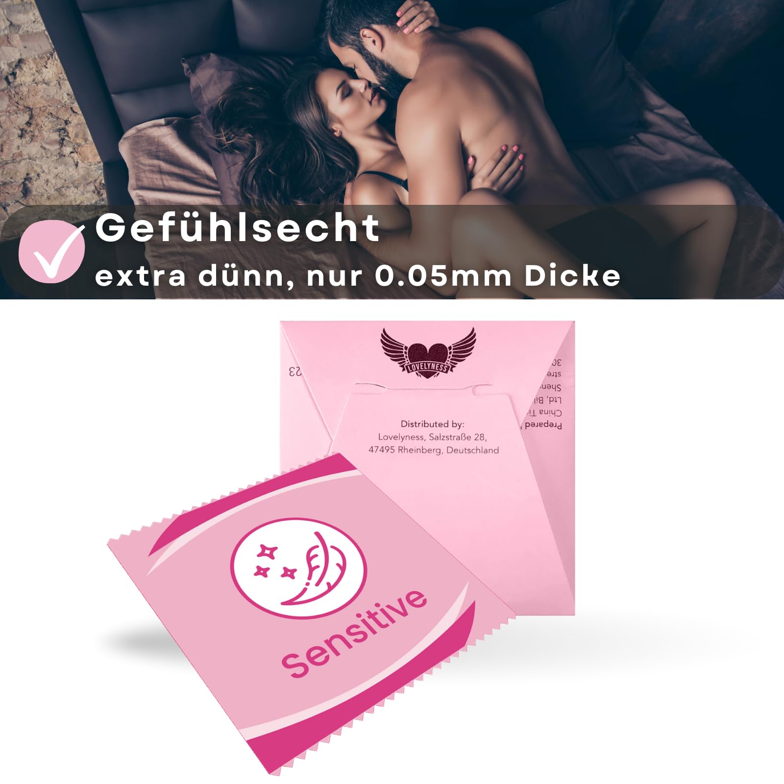 Kondome Sensitiv Gefühlsecht 200 Stück 52mm - Extra dünn Extra feucht Analverkehr Gleitfilm Lovelyness