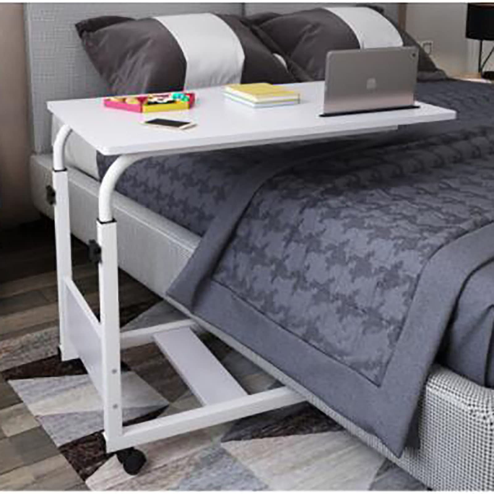 Tavolini Overbed su Ruote, Tavolino da Letto Regolabile in Altezza Mobile Overbed Computer Table Comodino da Letto per Laptop per Leggere, Fare Colazione (Color : A, Size : 80 * 40cm)
