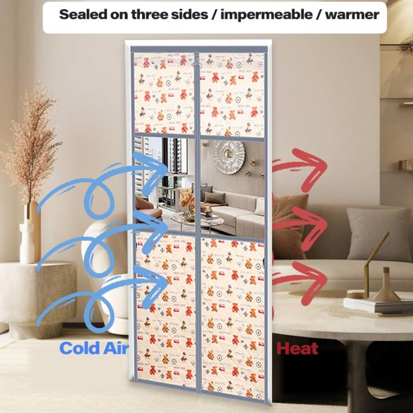 Rideau de porte magnétique à isolation thermique – Imperméable et coupe-vent – Moustiquaire magnétique de fenêtre pour porte-fenêtre