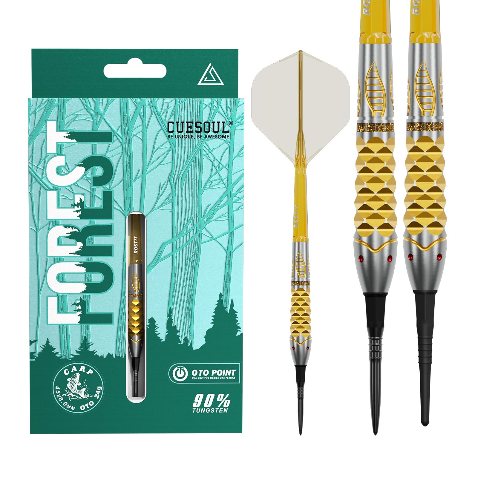 CUESOUL Forest Serie 20/21/22/23/24 g OTO Point 90% Wolfram-Dart-Set mit titanbeschichtetem und integriertem ROST77 Flight