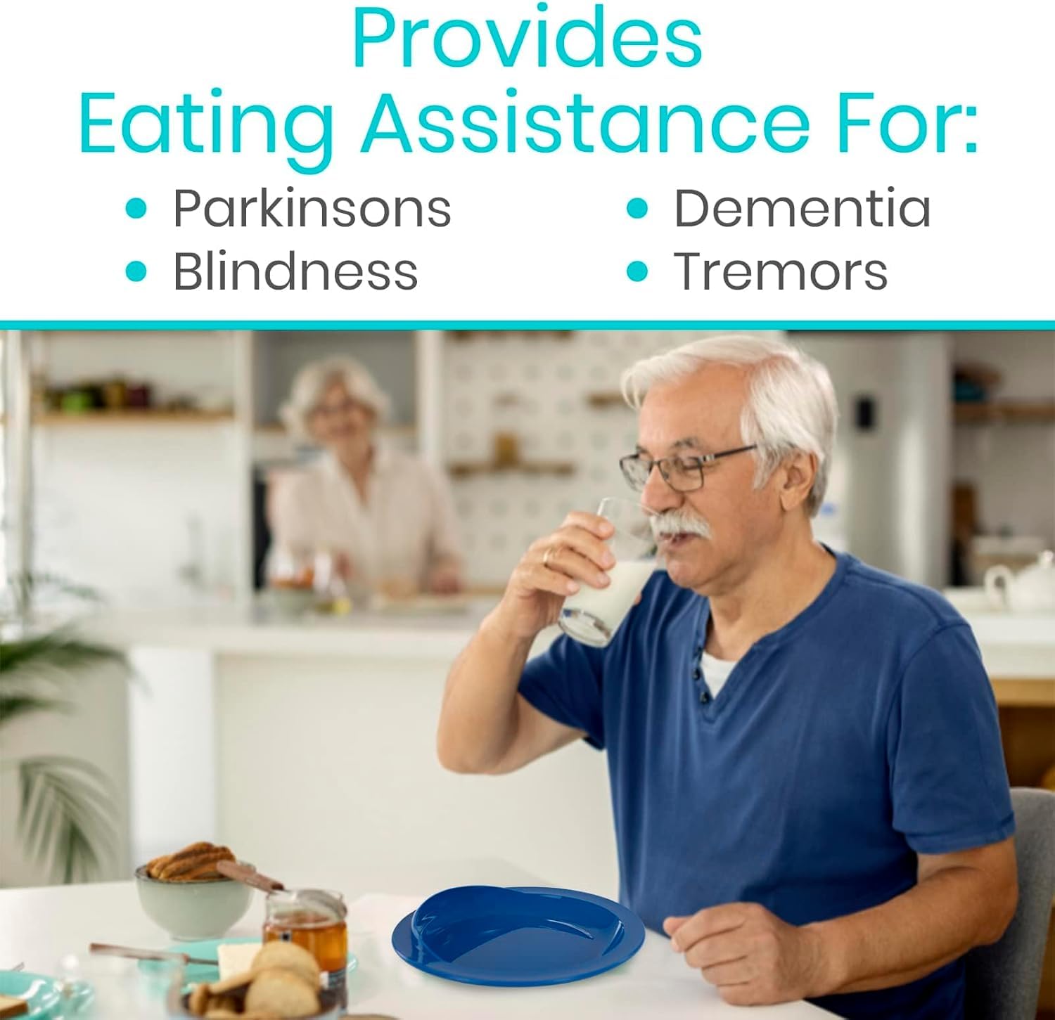 Plato a prueba de derrames y cuenco adaptable alto-bajo para ancianos y discapacitados, utensilios de alimentación para necesidades especiales para Parkinson, demencia, accidentes cerebrovasculares y
