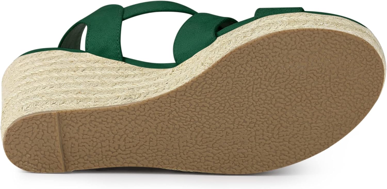 Allegra K Women's Espadrilles Platform Slingback Emerald Green Wedges Sandals 10 M US - Image 5