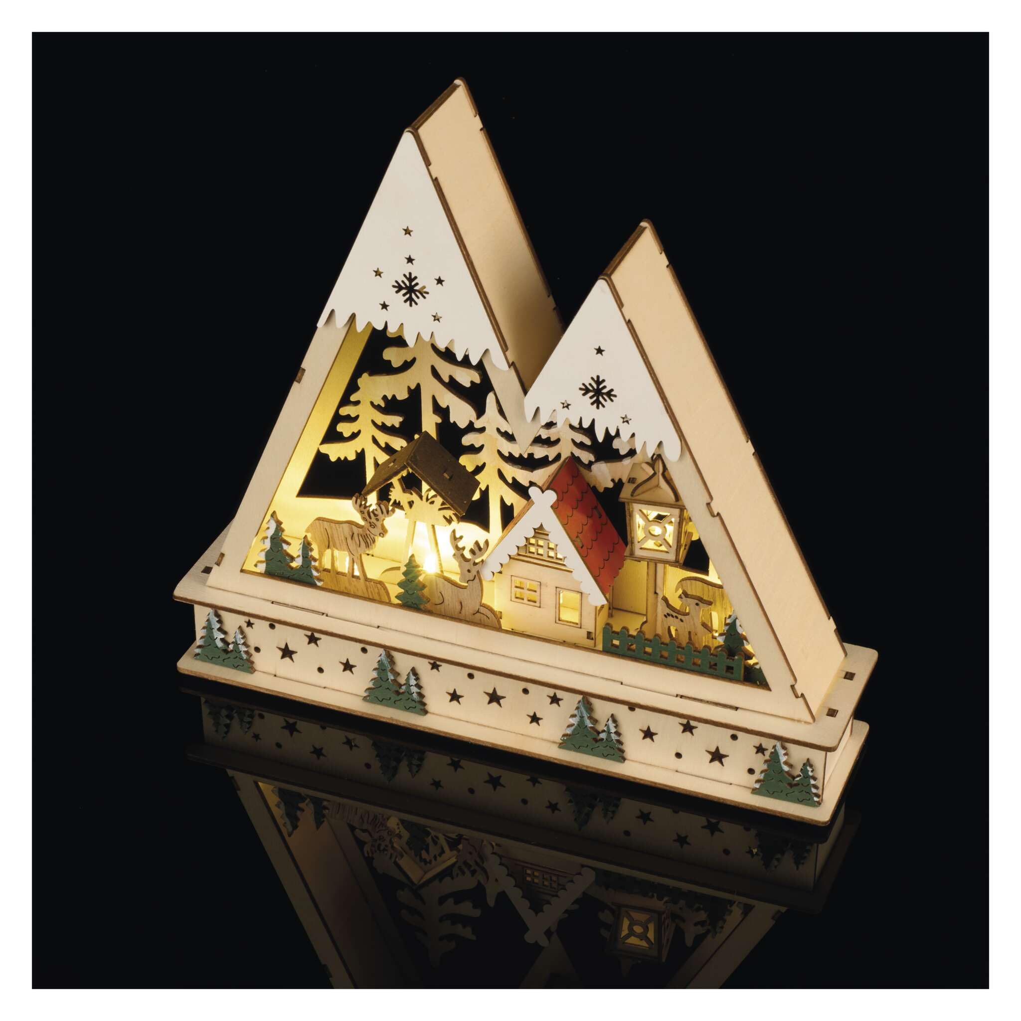 EMOS Wooden Winter Landscape, Luminous Christmas Decoration with LEDs, Magical Mountain and Forest Motifs - Battery Operated (2 x AA Not Included) - Warm White - for Indoor Use