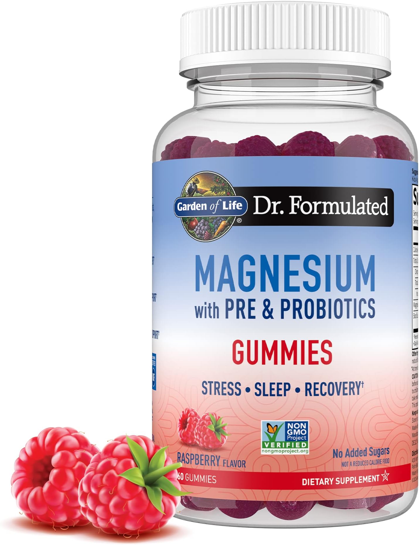 Magnesium Citrate Supplement Gummies with Prebiotics & Probiotics for Stress, Sleep & Recovery - Vegan, Gluten Free, Kosher, Non-GMO, No Added Sugars, Raspberry Flavor, 60 Count