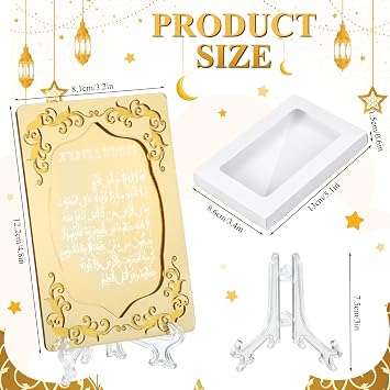 Yinkin 12 Pcs Eid al-Adha Gifts for Women Ayatul Kursi Islamic Party Favors Gifts Ramadan Muslim Wedding Table Art Room Party Decoration with Clear Stand and Gift Boxes (Gold)