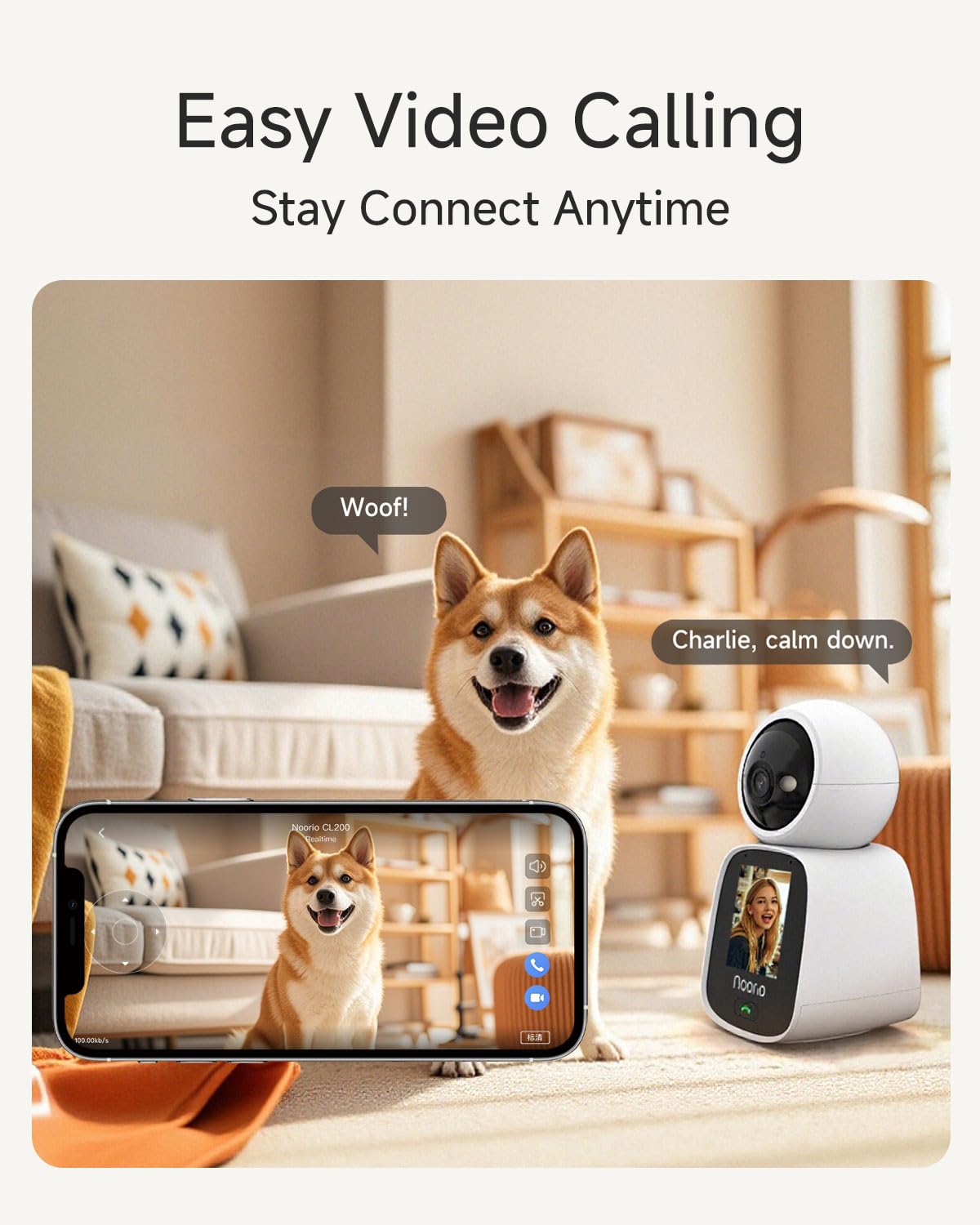 Noorio Caméra de Surveillance Intérieure 2K WiFi Double Bande (5G/2.4G) - PTZ Rotative, Audio Bidirectionnel, Détection Humaine et Suivi Automatique, Moniteur Bébé