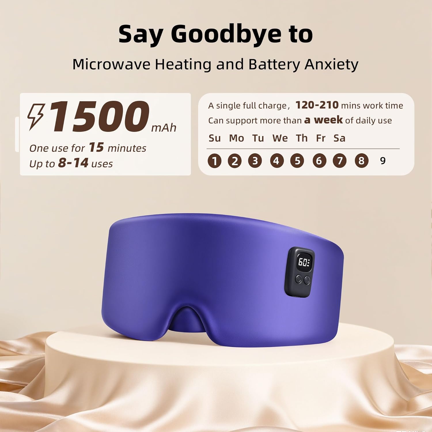 Heated Eye Mask for Dry Eyes, Cordless Warm Eye Compress 120-Min Battery, Eye Strain Relief, Washable Silk Travel Eye Mask with Extra Cover for Better Sleep (Pink & Purple) - Image 2