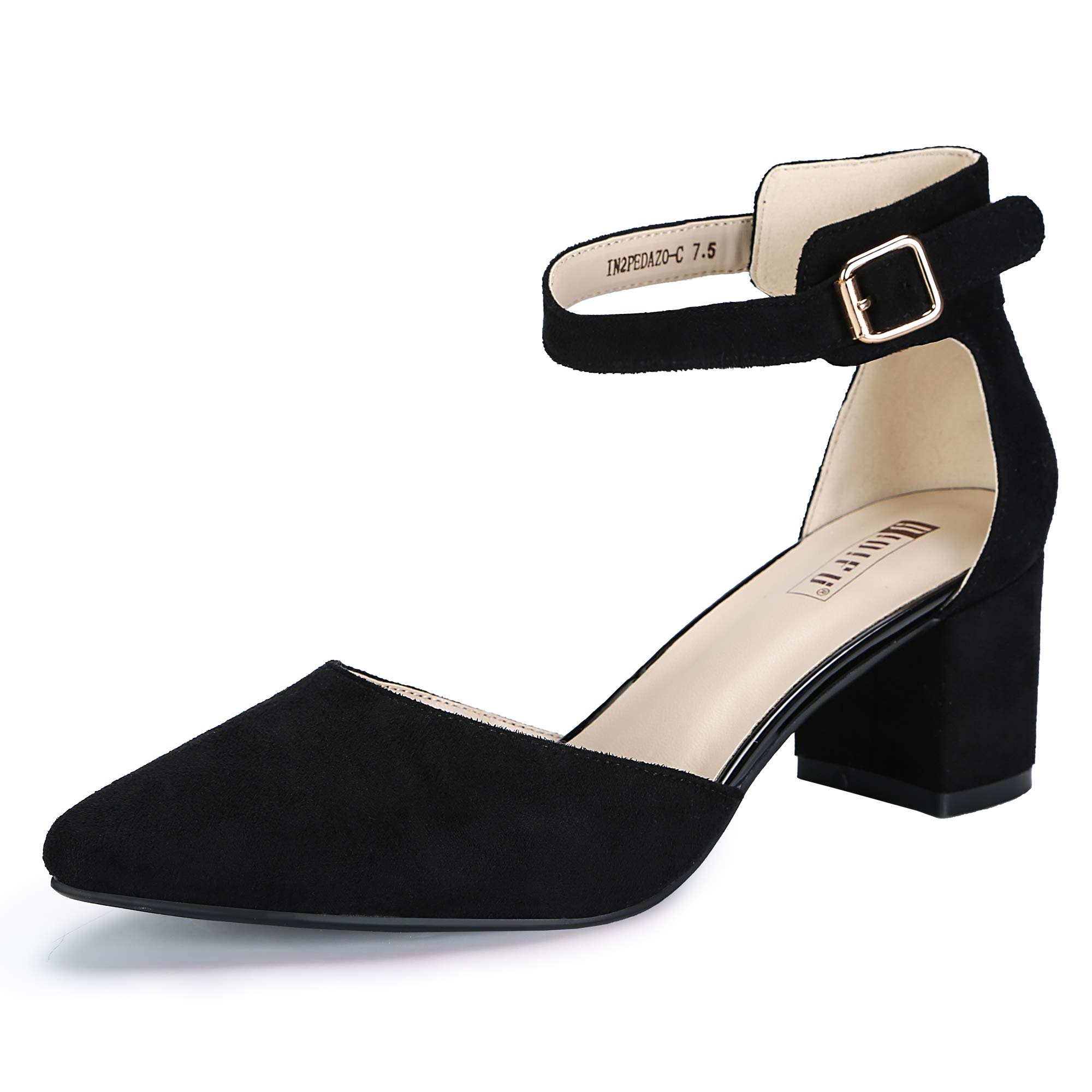 Photo 1 of ***SEE NOTE*** IDIFU Women's IN2 Pedazo Dress Shoes Low Block Heels Comfortable Chunky Closed Toe Ankle Strap Wedding Pumps 8.5 Black Suede