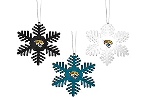 Jacksonville Jaguars NFL Christmas Ornament Set - 3 Piece Multi-Colored Metal Snowflakes Holiday Tree Decoration