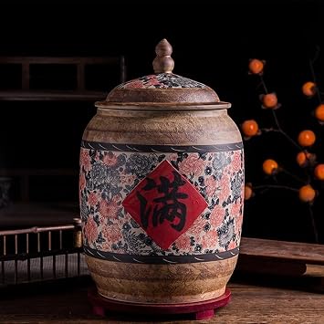 Large Ceramic Rice Storage Jar, Porcelain Food Container for Kitchen, Classic Home Canister for Flour, Sugar, Cereal, Coffee and Rice8.1 * 16.5in