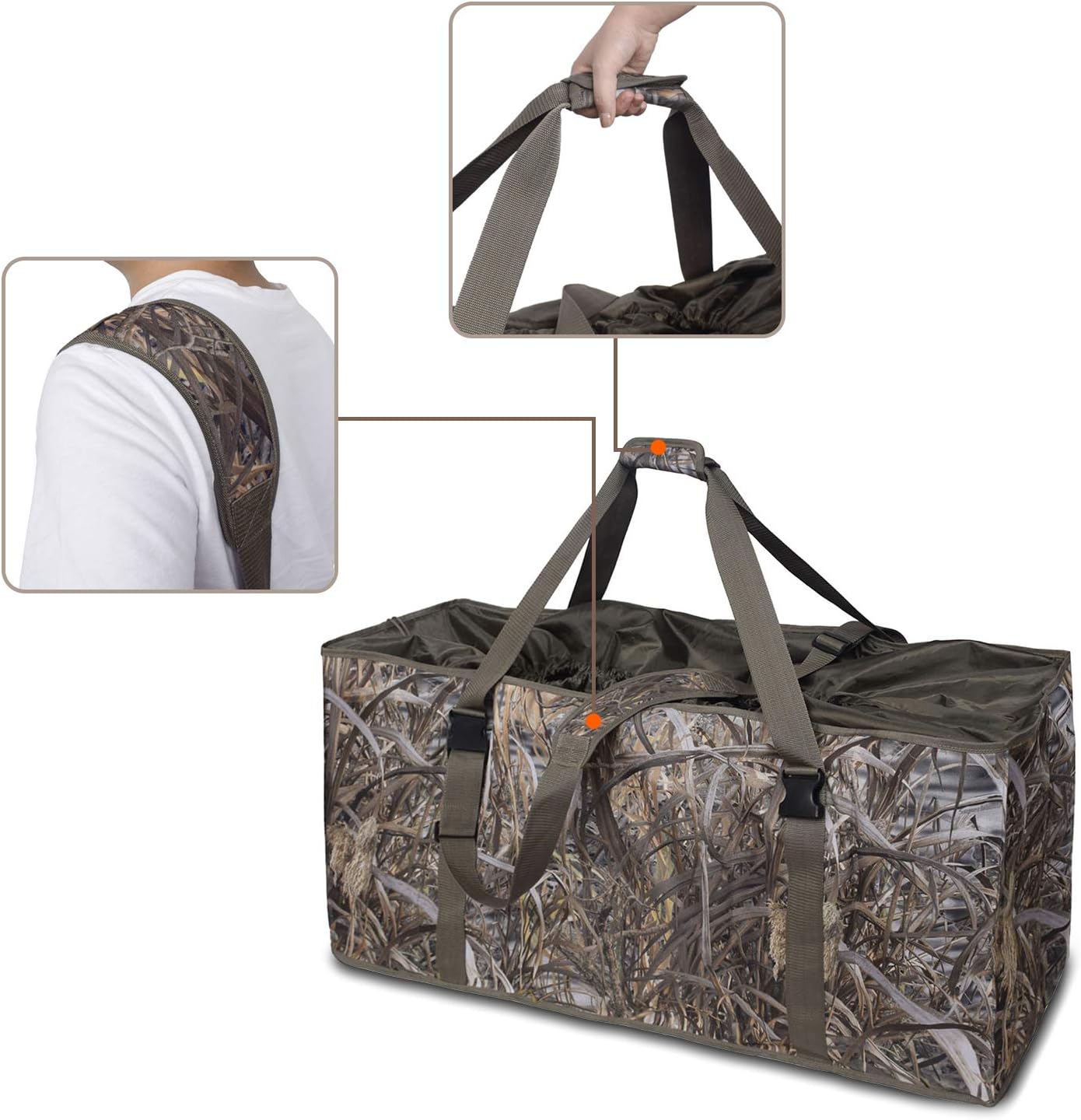 MYDAYS 12 Slot Duck Decoy Bag, Mid-Size Goose Decoy Bag, Hunting Gear, Duck Hunting Bag with Waterfowl Hunting Blind Camouflage Printing