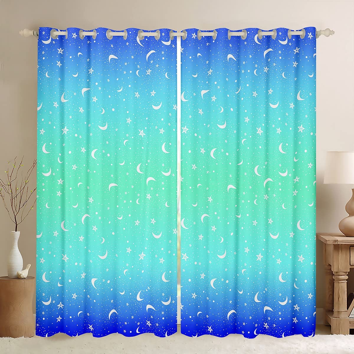 Rideaux galaxie étoiles et lune décoration chambre fille garçon 168x183