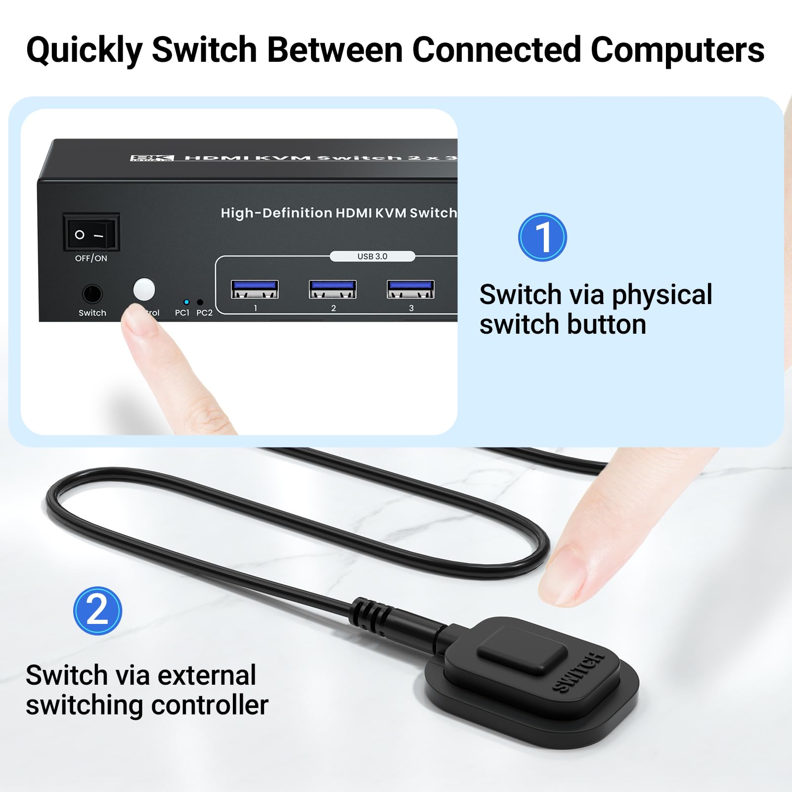 Navceker 8K 60Hz Triple HDMI USB 3.0 KVM Switch 3 Monitors 2 Computers 4K 120Hz 2x3 Triple Monitor KVM Keyboard Mouse Switcher - 44