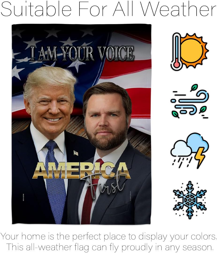 Trump Vance Flag MAGA 2024 Stand Kit Wall Hanging Decor Home Poster Your Voice America First Poster Lawn Garden Outdoor Patriotic Patio Decoration Republican Gift Made in USA