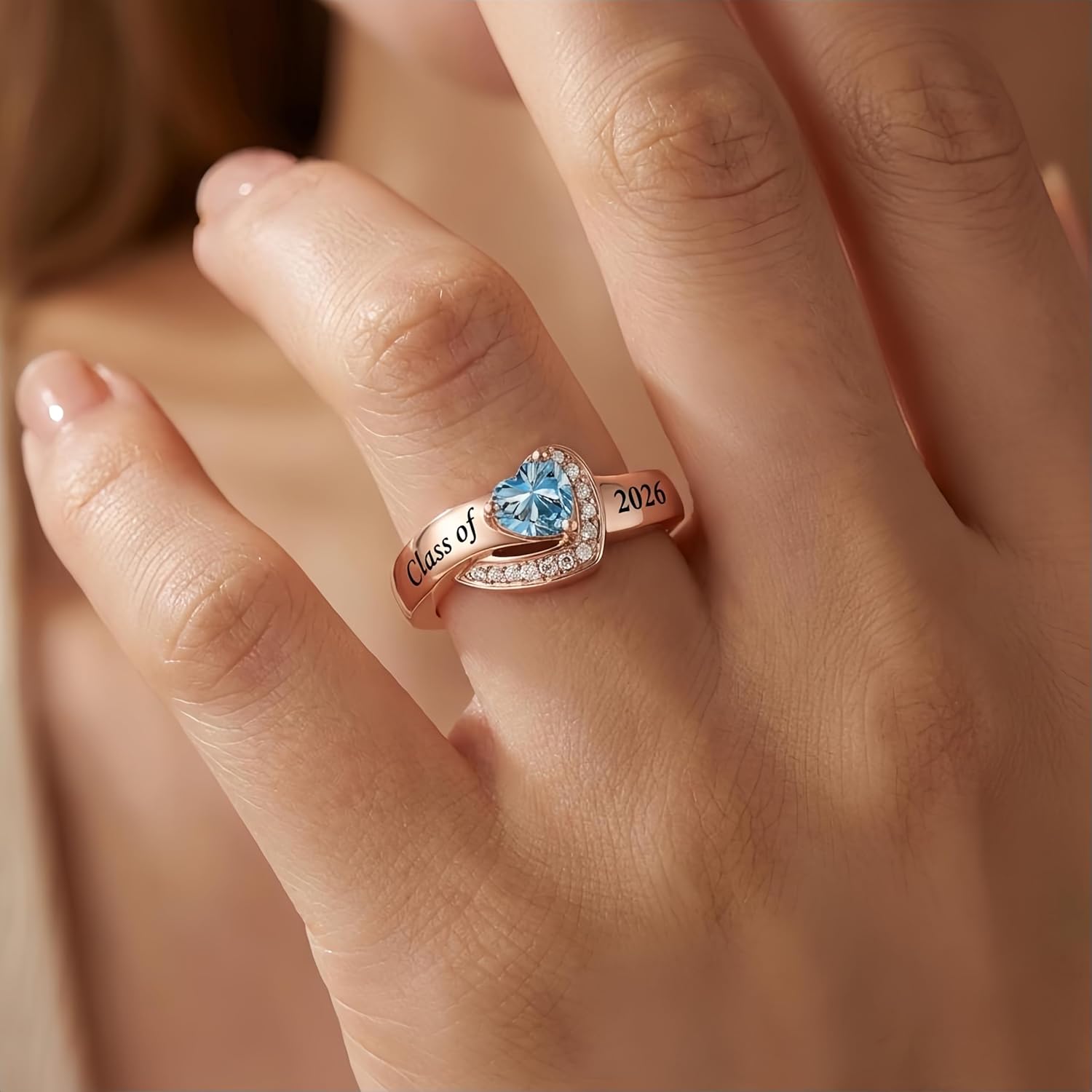 Class Rings for Women High School and College Graduates, 925 Sterling Silver Graduation Ring Personalized, High School Ring for Women 2026, Birthstone Women's Class Rings
