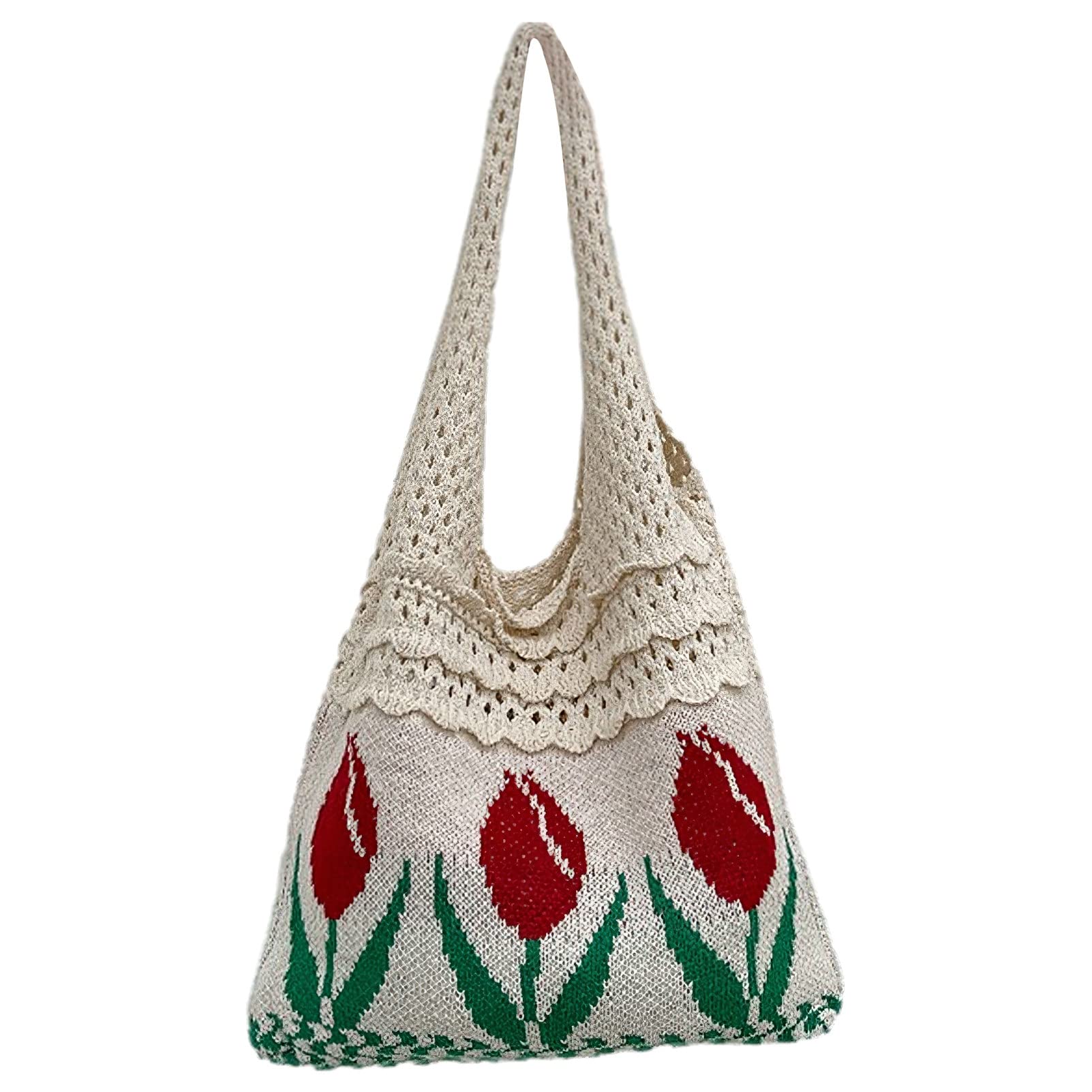 Anopo Mujer Ganchillo Bolso Tote Estética Hada Bolso Hobo Flor Bolso de Hombro Malla Bolsa de Playa Accesorios de Verano