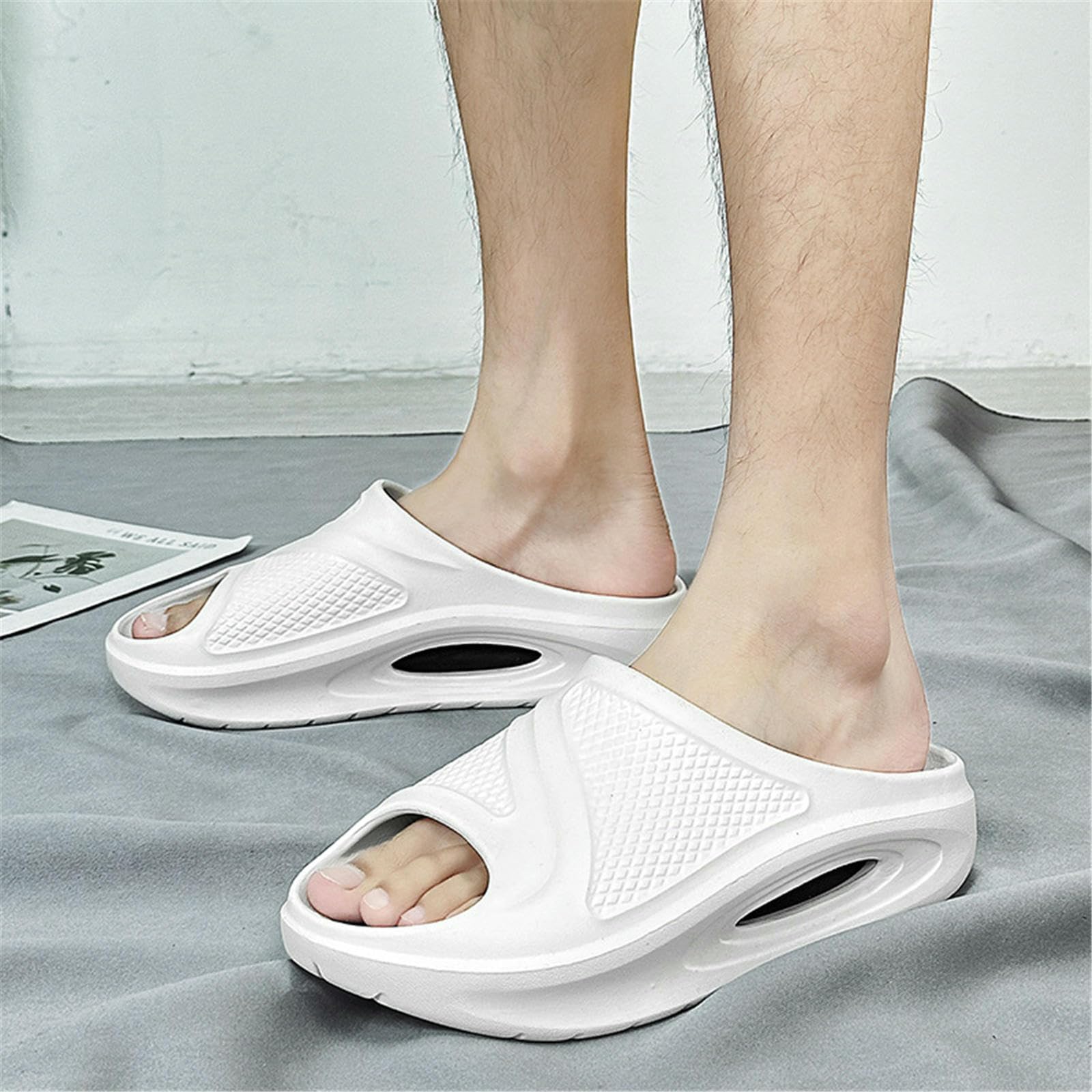 Claquette Hommes Slippers, Tongs Anti-Skid, Sandales Bidirectionnelles Extérieures pour D'été-Blanc Cassé-40-41