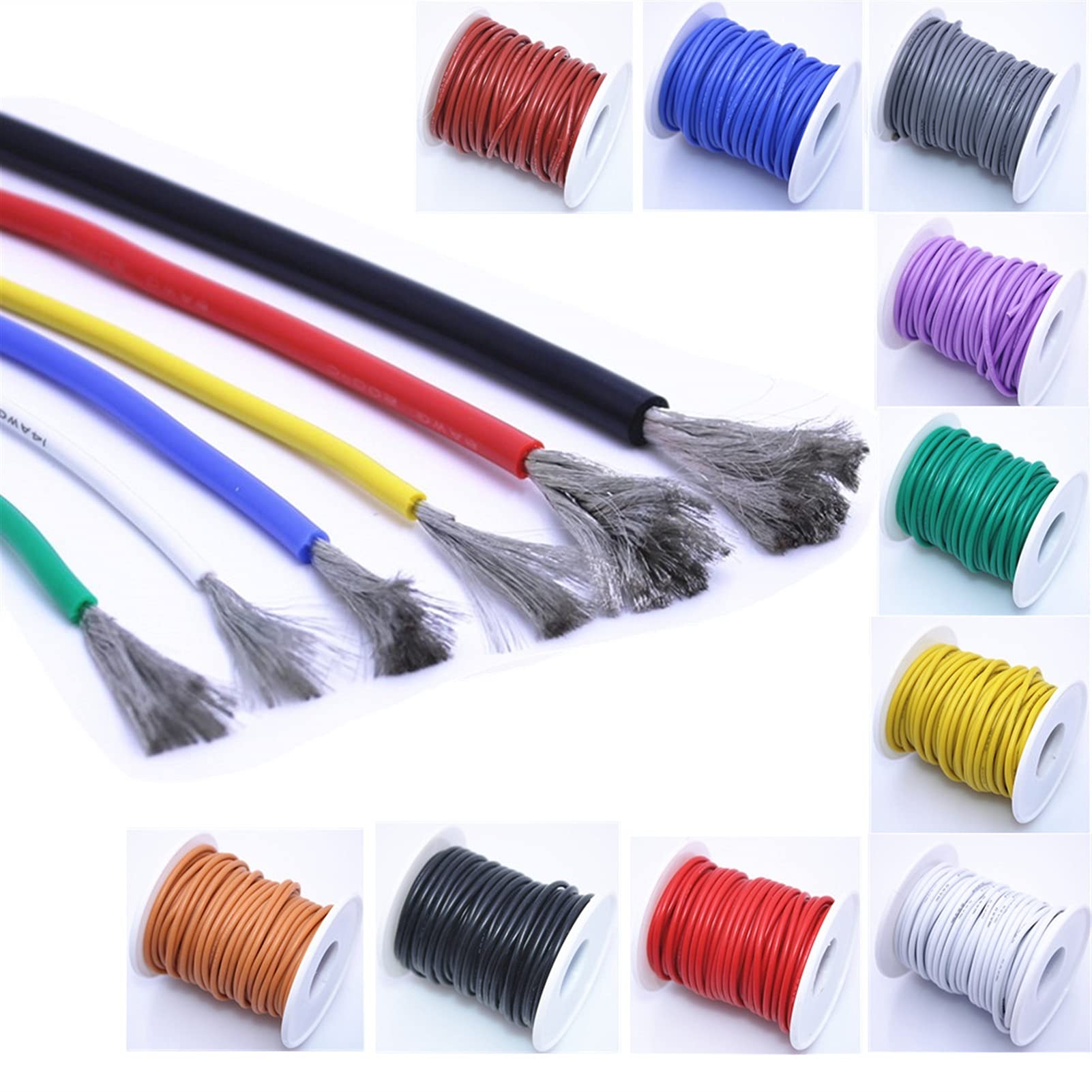 Cavo Elettrico,Cavi Elettrici 10 Metri / 50 Metri Flessibile Cavo in Silicone Resistente alle Alte Temperature 12AWG 13 14 15 16 17 18 20 22 Cavo in Silicone(White,50M_28 AWG)