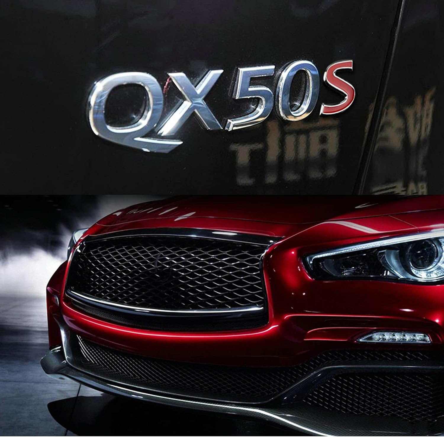 Universal 3D Metal Red S Badge Rear Fender Trunk Emblem Sticker Accessories Compatible with Infiniti Model Sedan SUV Q50 Q60 Qx50 Qx70 Qx80