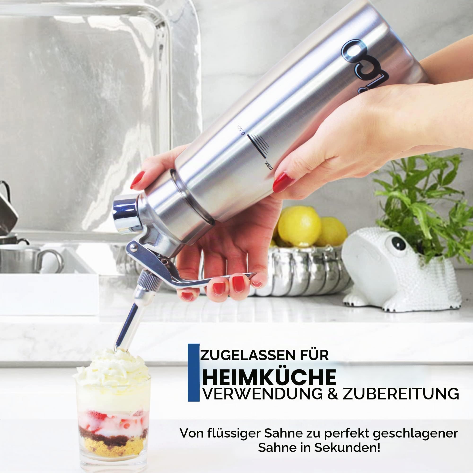 ICO Professioneller Sahnespender 500ml aus Edelstahl - Sahnesyphon für Sahnekapseln - Espuma Flasche für Desserts