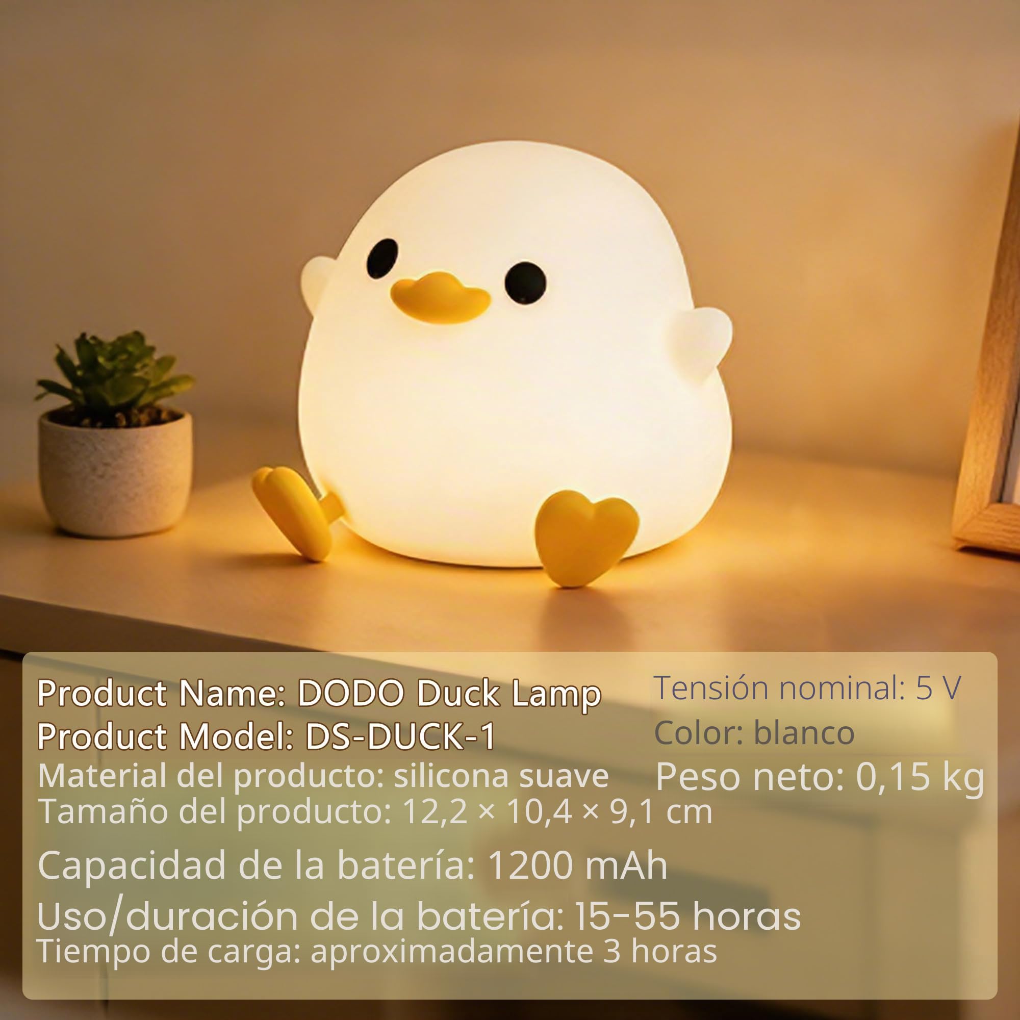 FAMIDUO Luz Nocturna Infantil, DoDo Pato Lampara Bebe Noche Silicona,USB Recargable LED Táctil Lámpara,Brillo Ajustable y Temporizador luz bebe nocturna,Regalos de Cumpleaños Navidad para niños/bebés
