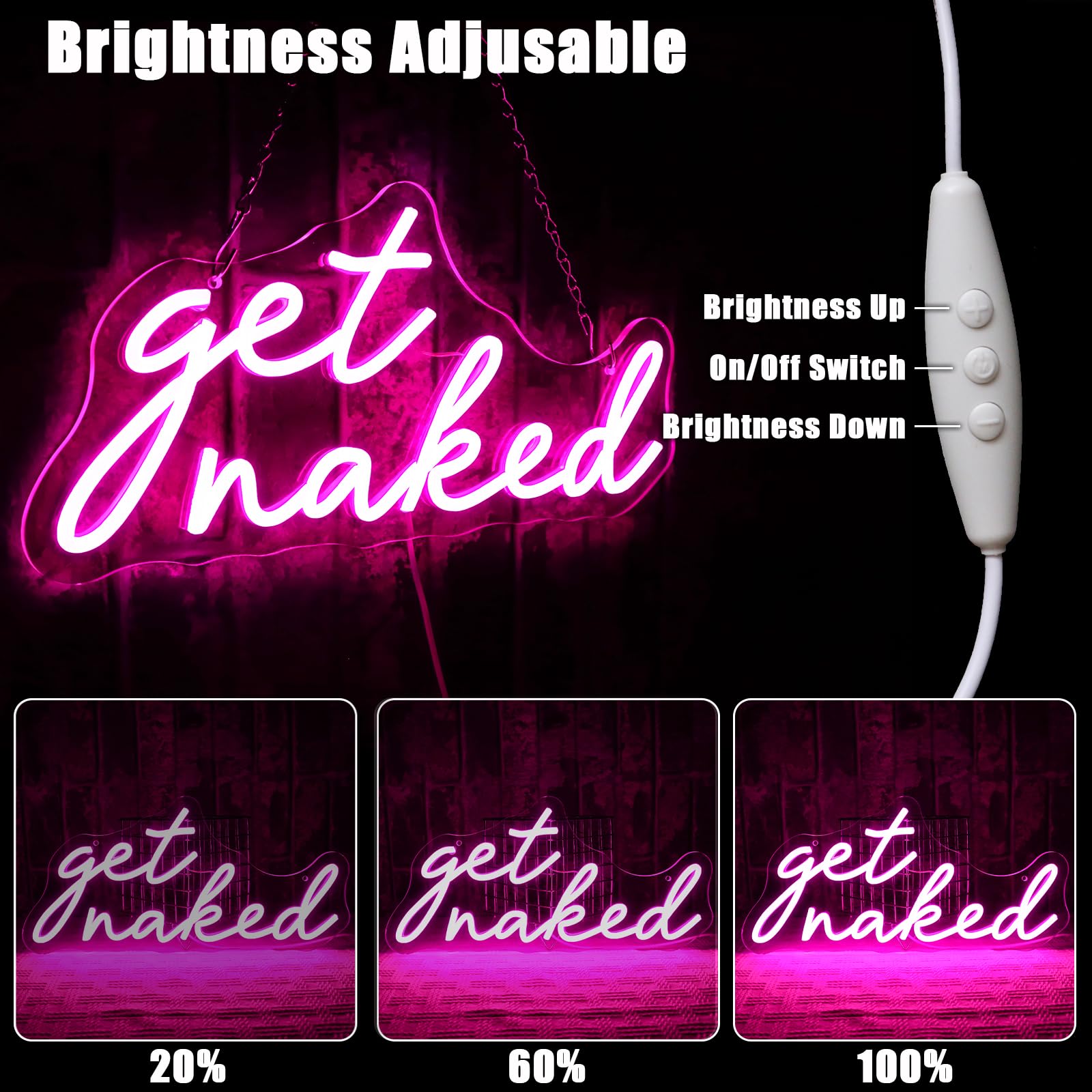 Get Naked Neon Schild Rosa Led Neonschild Wand Schriftzug Neon Sign USB Nackt werden Led Schild für Schlafzimmer Heim Badezimmer Bar Shop Club Store Pub Salon Dekoration Party