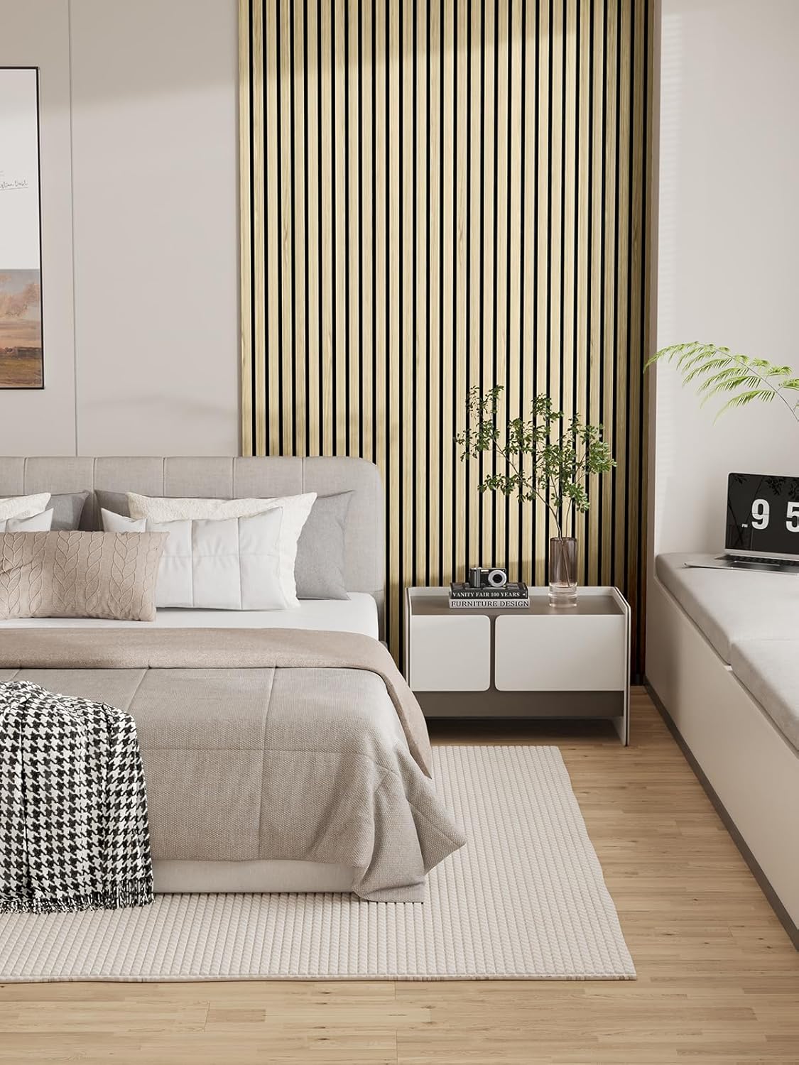 Vipbear Acoustic Wood Wall Panels for Interior Wall Decor, 2-Pack 94.5" x 12.6" 3D Soundproof Slat Wall Panels for TV Background, Office Spaces, Bedroom