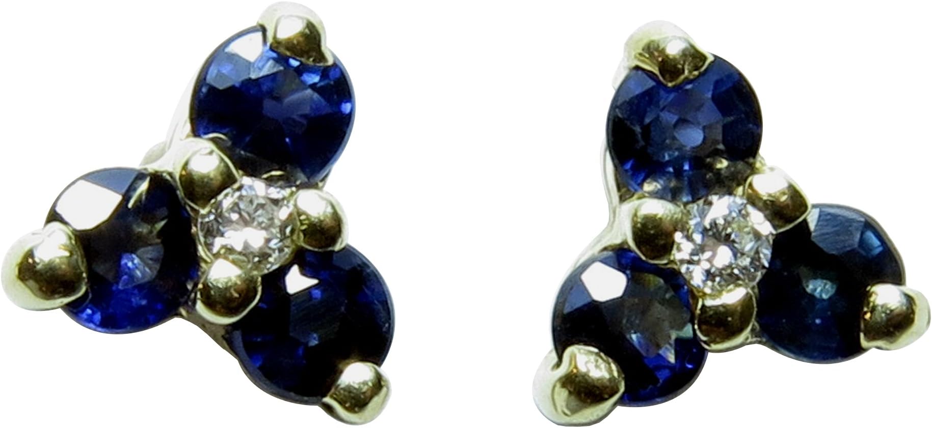 14K Yellow Gold Sapphire and Diamond Stud Earrings