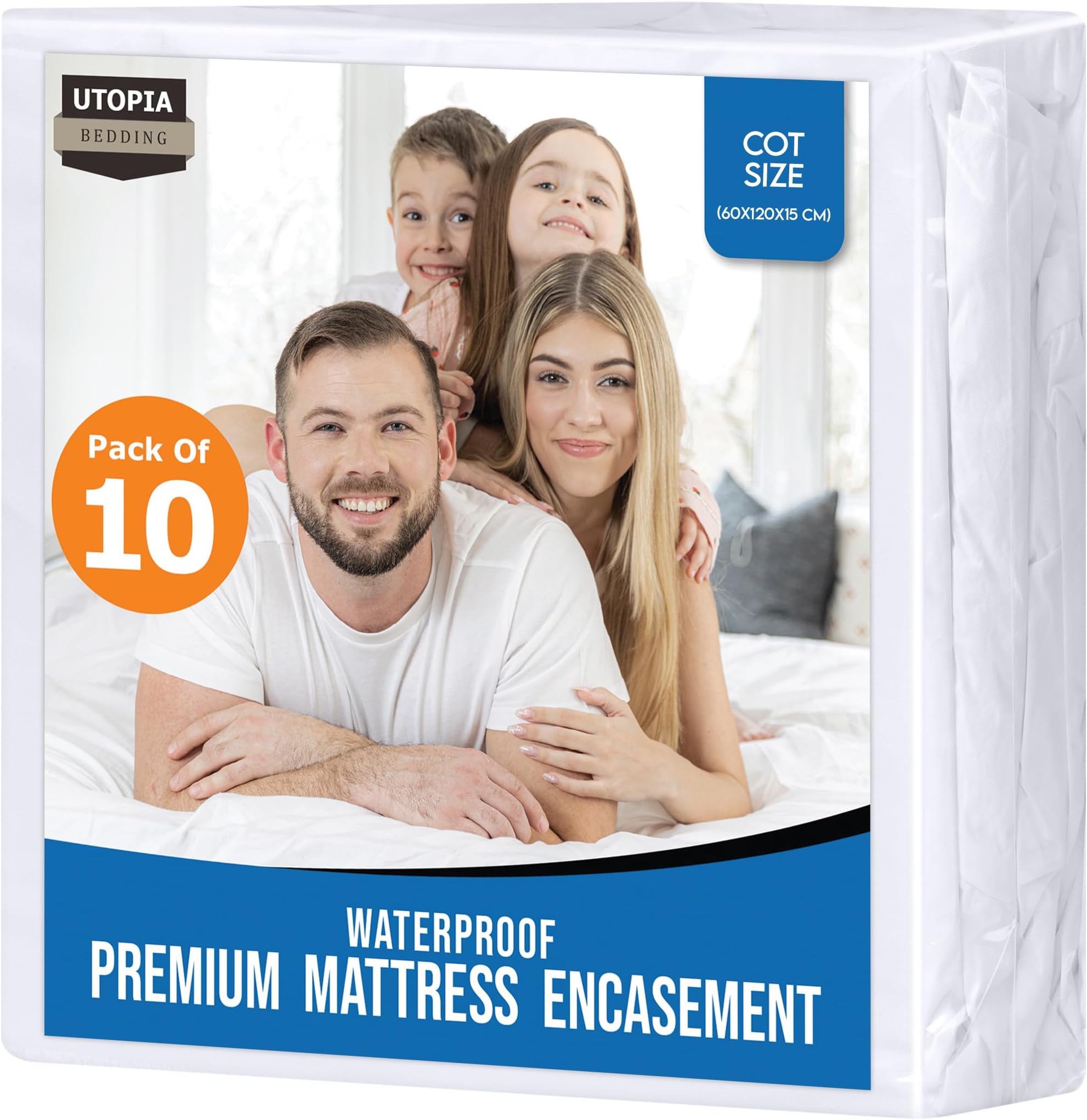 Utopia Bedding Premium Waterproof Mattress Encasement Cot Size (60 x 120 x 15 cm) Pack of 10, Zippered Mattress Protector, Bed Bug and Dust Mite Proof Mattress Cover, White